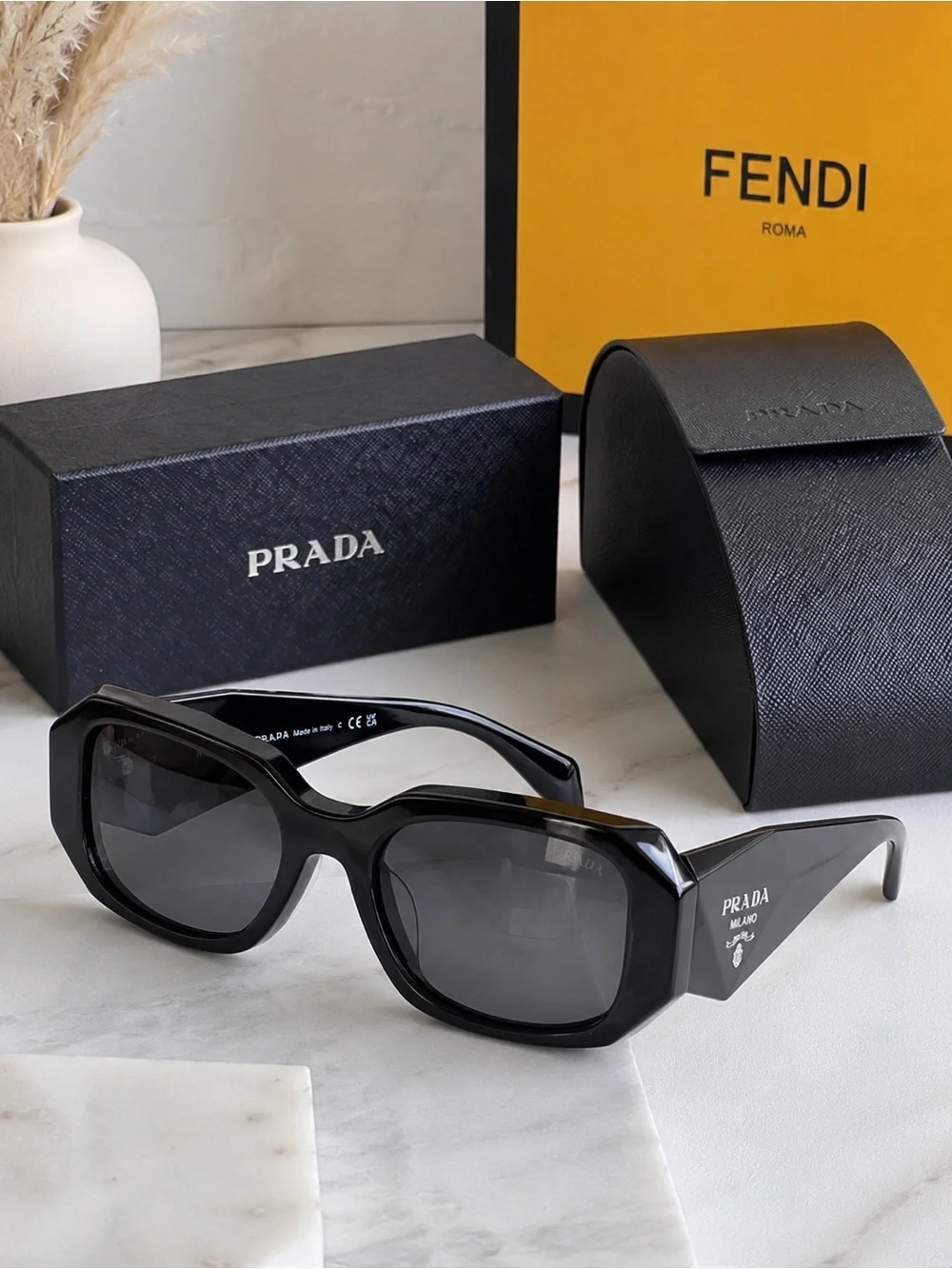 Prada Black Angular Cat-Eye Sunglasses for Women